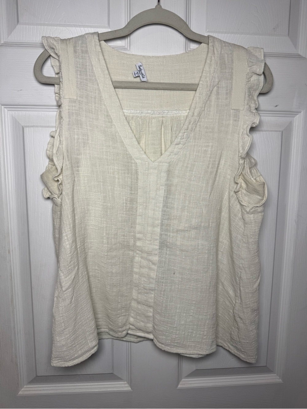 Splendid Cotton Gauze V-Neck Sleeveless Ruffle Top Women’s Small Bohemian Casual